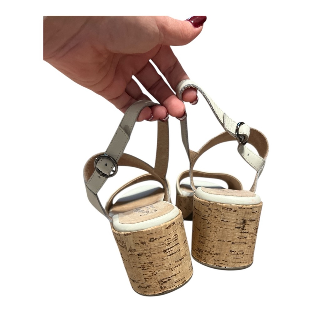 Seychelles Leather Cork Wedge Sandals White Platform Sandal Size 9 Coastal Chic - Picture 5 of 9